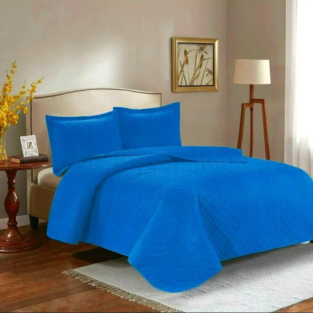 3PC Quilt Bedspread Set Oversized Queen Indigo Bunting